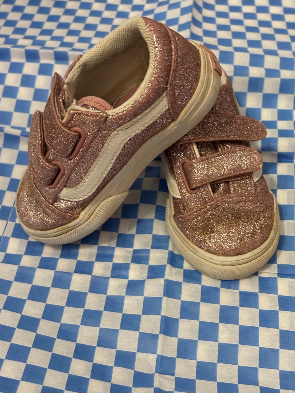Vans Toddler Glitter Pink Old School Velcro Sneakers